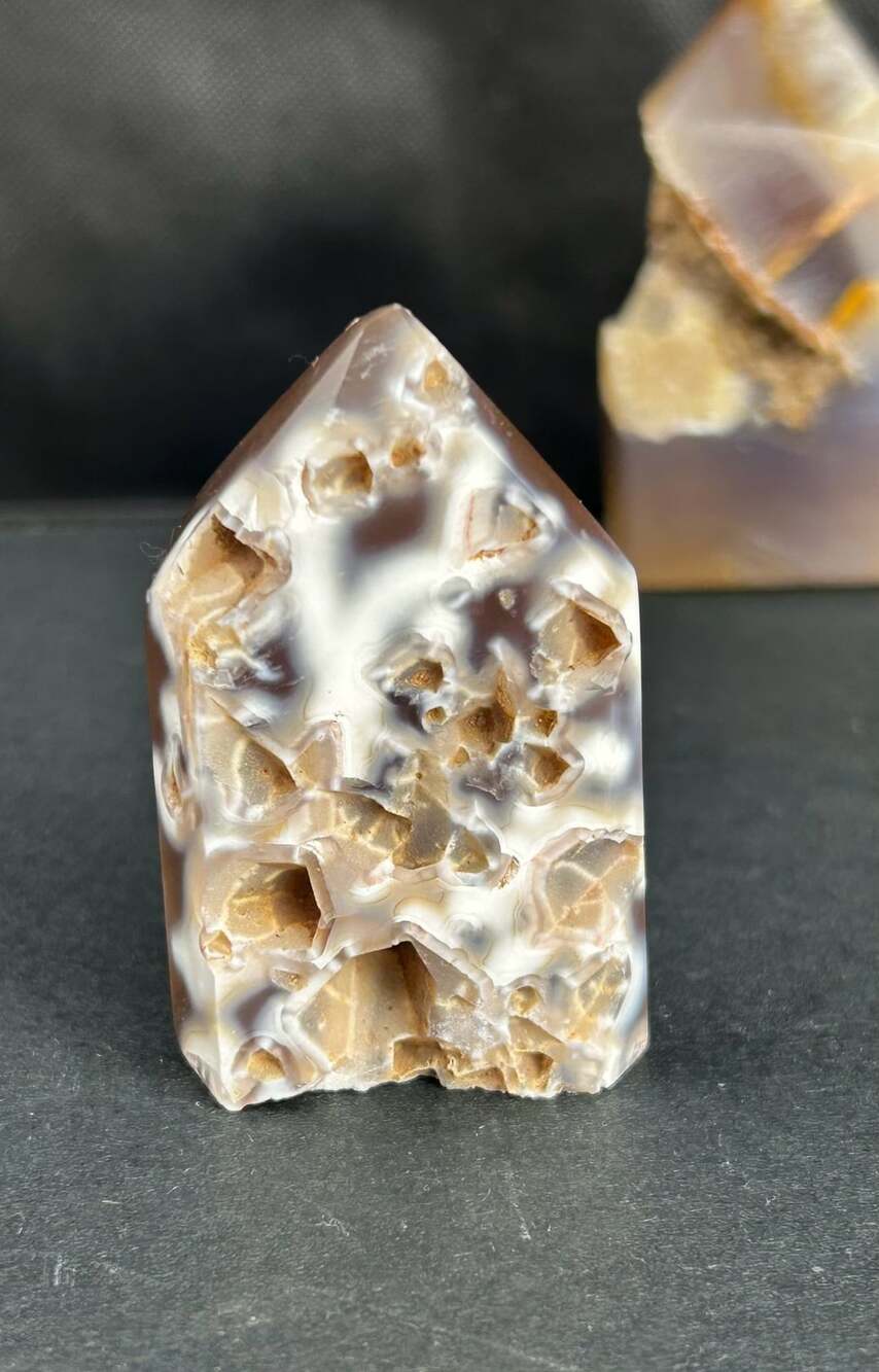 Natural Flower Agate Crystal Tower Point Druzy Mineral Specimen